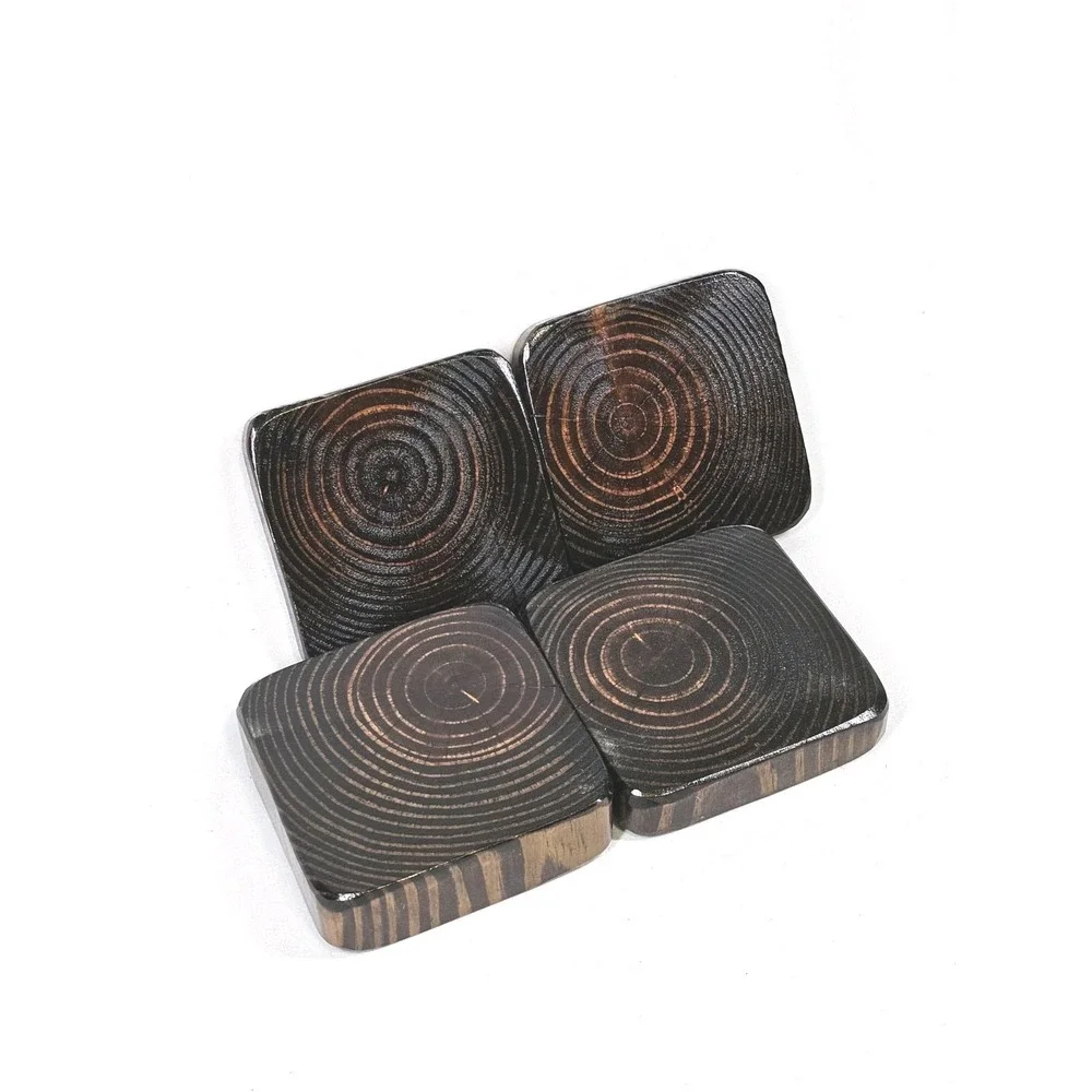 Set of 4 Multi-size Handmade Rustic Wooden Square Drink Coasters Table Protector